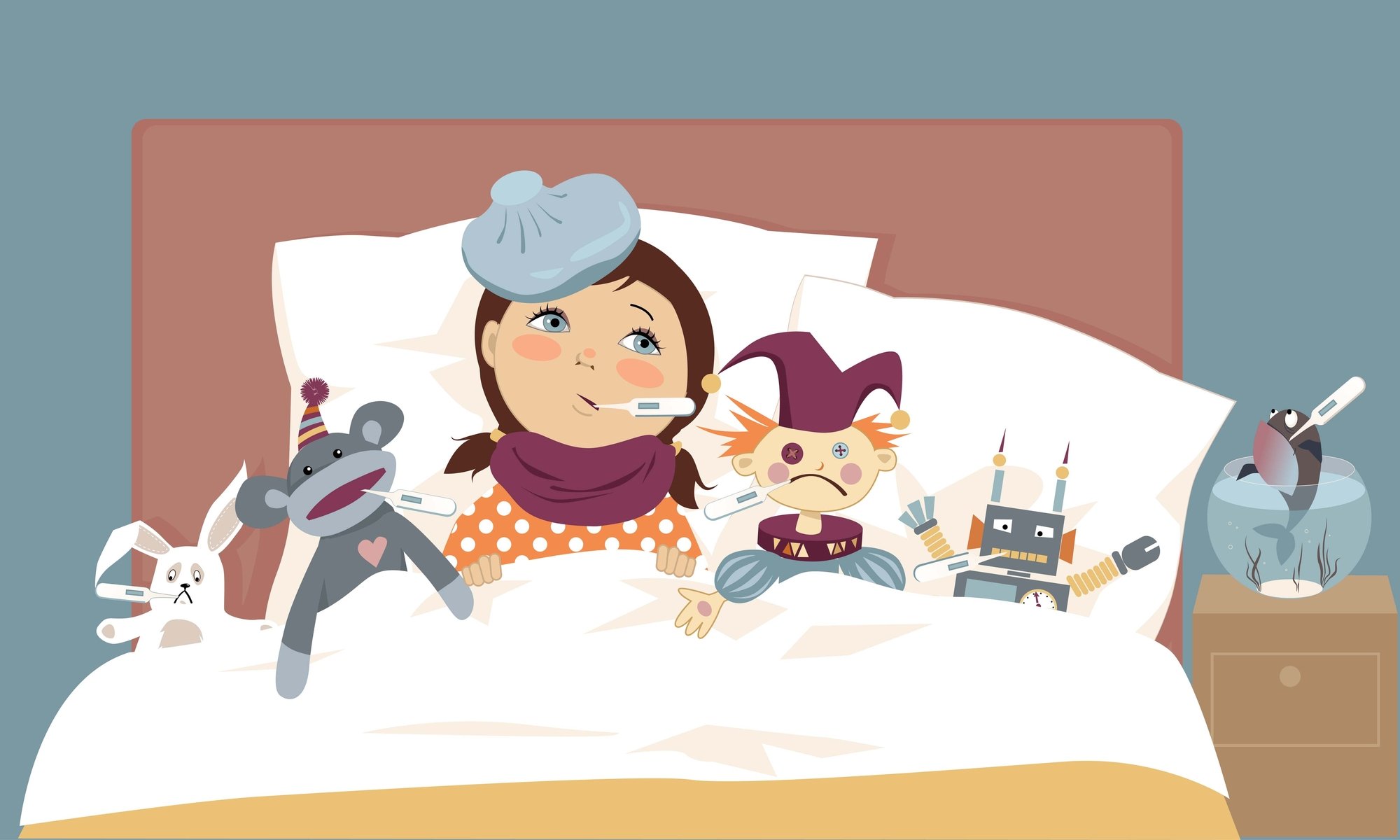cartoon sick kid